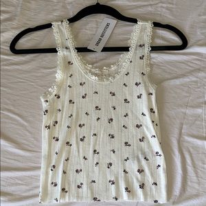 white tank, black&rose floral pattern